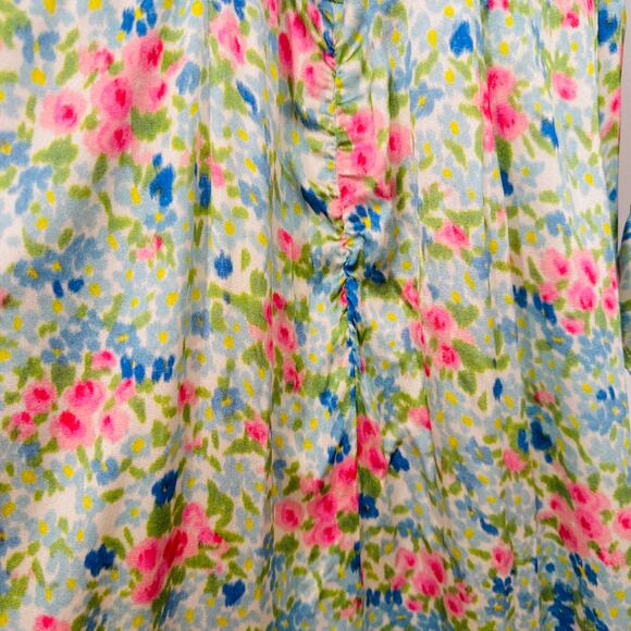 NOTES DU NORD Designer Pink Blue & Green Ruffle Floral Maxi Silk Dress – US 6/8 - Picture 9 of 16